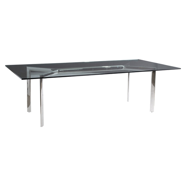 Bernhardt Bernhardt Cristobal 100" Rectangular Glass Dining Table With Polished Stainless Steel Y-Base & Industrial Accents K1805
