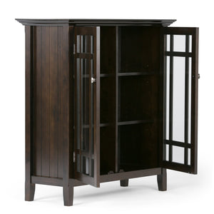 English Elm Bedford Medium Storage Cabinet - Handcrafted Dark Tobacco Brown With Glass Doors & Adjustable Shelves B136P158117