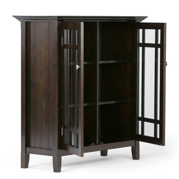 English Elm Bedford Medium Storage Cabinet - Handcrafted Dark Tobacco Brown With Glass Doors & Adjustable Shelves B136P158117