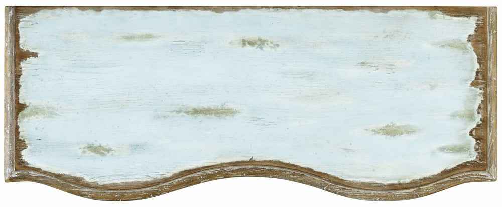 Hooker Furniture Chatelet Light Blue Distressed Pecan Chest With Acanthus Details, Bun Feet & Faux Lock — Elegant Storage 5851-85001