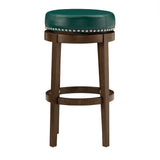 Homelegance By Top-Line Emerson Brown Finish Faux Leather 29" Swivel Bar Height Stool (Set of 2) Green Rubberwood