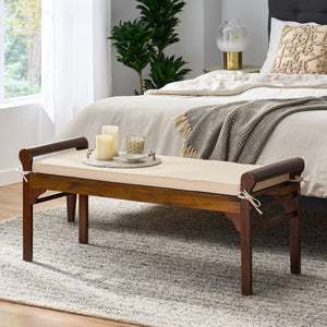 English Elm Christopher Knight Home® - Acacia Solid Mahogany Bench with Removable Tied Cushion, 47" Durable Acacia Wood Ottoman Seat 55001.00MAH