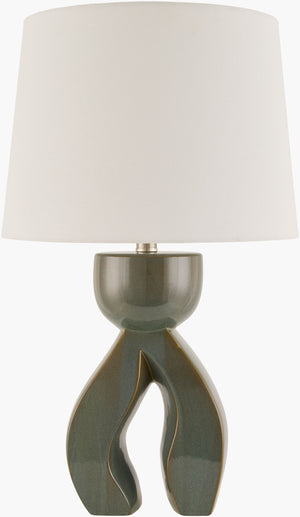 Surya Tufello 24" Arts & Crafts Accent Table Lamp With Elegant Ceramic Body & Warm Linen Shade For Home Decor Body, Dark Green,Shade, White,Finial, Metallic ,Silver,Harp, Metallic ,Nickel,Cord, Translucent Ceramic,Linen,Polyester,Iron Tfl-001