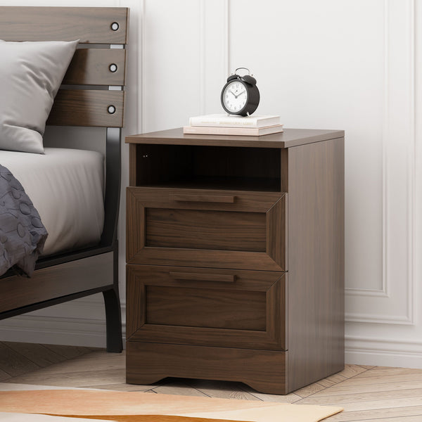 English Elm Christopher Knight Home® - DELANEY2-DRAWER Nightstand Rustic Faux Wood Nightstand with Two Drawers and Top Shelf for Storage Comfort Walnut 71139.00WALN