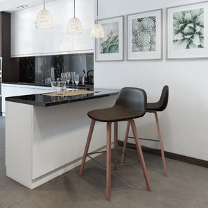 English Elm Addy 26" Counter Stool Set of 2 - Distressed Dark Brown Vegan Leather, Padded Mid-Century Comfort B136P158302