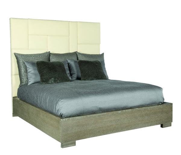 Bernhardt Bernhardt Mosaic King Panel Bed With Upholstered Mondrian Headboard And Quartered Oak Cerused Finish K1063