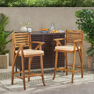 English Elm Christopher Knight Home® - HERMOSA Acacia 30" Outdoor Bar Stool Set of 2 with Weather-Resistant Cushions and Ladder-Back Design Brown 59244.00MP2