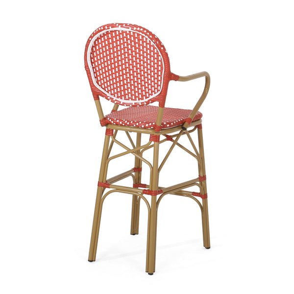 English Elm Outdoor Bistro Wicker Barstools Set of 2 Rust Resistant Aluminum Patio Bar Seating 72605.00RD