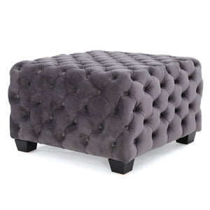 English Elm Ottoman Square Velvet Button Tufted Diamond Stitch Glam Footrest for Living Room 58948.00GRY