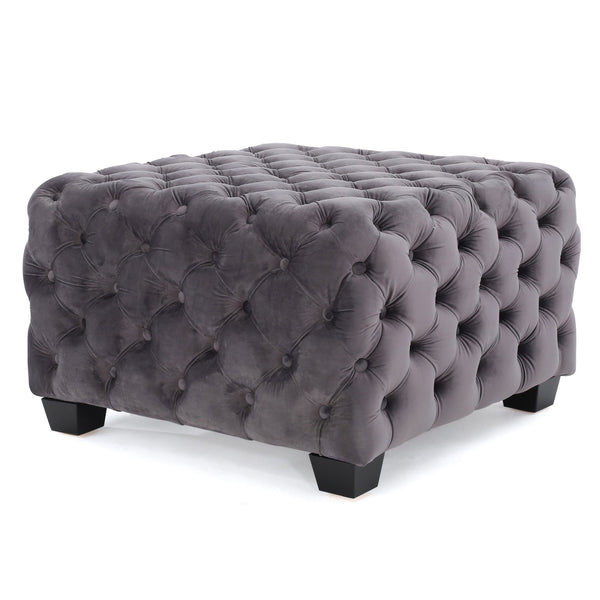 English Elm Ottoman Square Velvet Button Tufted Diamond Stitch Glam Footrest for Living Room 58948.00GRY