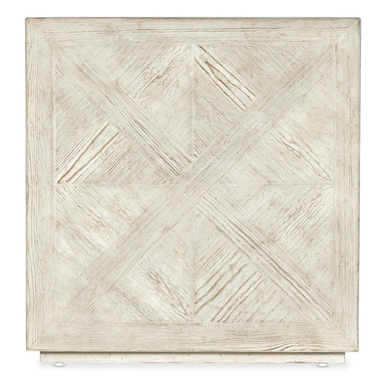 Hooker Furniture Commerce Block Buster End Table — Distressed Parquet Pine Cube With Plinth Base For Cozy Coastal Style Whites/Creams/Beiges 7228-80187-80