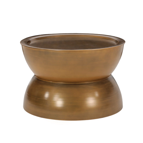 English Elm Christopher Knight Home® - METAL Hourglass Coffee Table with Brushed Antique Brown Finish, Hammered Iron Texture, Durable Edge Trim Gold 72227.00GLDBRSANT