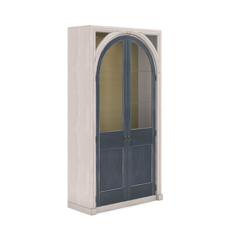 A.R.T. Furniture Alcove Display Cabinet In Belgian Ivory & Slate - Elegant Glass Doors, Adjustable Shelves & Lighting Blue, White Acacia Solids,Maple Veneers,Glass,Linen,Metal 321240-2840