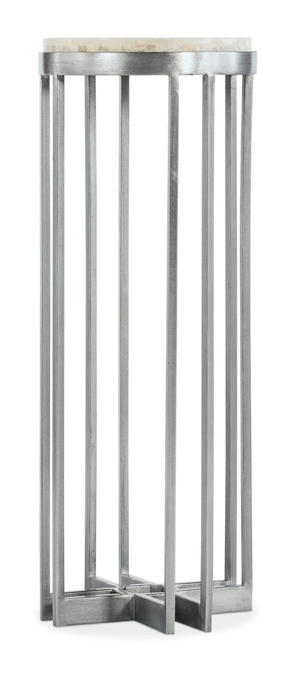 Hooker Furniture Melange Round Tumbled White Onyx Accent Table With Pewter Geometric Base — Compact Elegant Focal Point 12.00 L x 12.00W x 32.00H 5934-50002-00