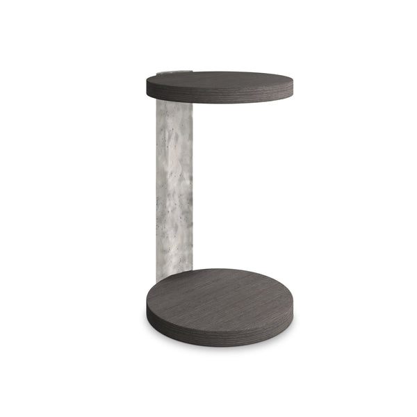 Bernhardt Bernhardt Prado Stacked Round Accent Table In Porcini Wood With Distressed Bright Graphite Base, Rustic Modern Statement Piece 324127B