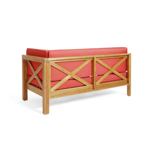 English Elm Christopher Knight Home® - Brava Stylish Right Corner Bench Set For Indoor/Outdoor, Solid Acacia Wood With Water-Resistant Cushions 57968.00RED2