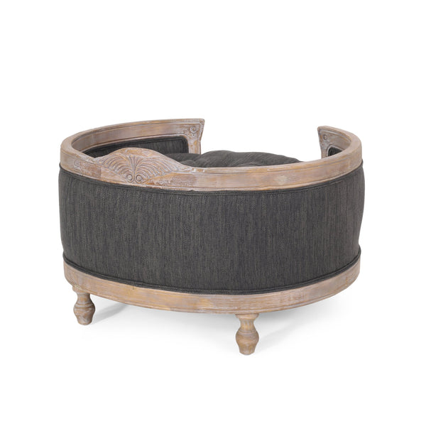 English Elm Pet Bed with Tufted Cushion Solid Birch Turned Legs Upholstered Living Room Sofa Style 72913.00