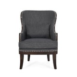 Christopher Knight Home® - Noble House - Mantua Contemporary Fabric Upholstered Accent Chair with Nailhead Trim, Charcoal and Dark Brown