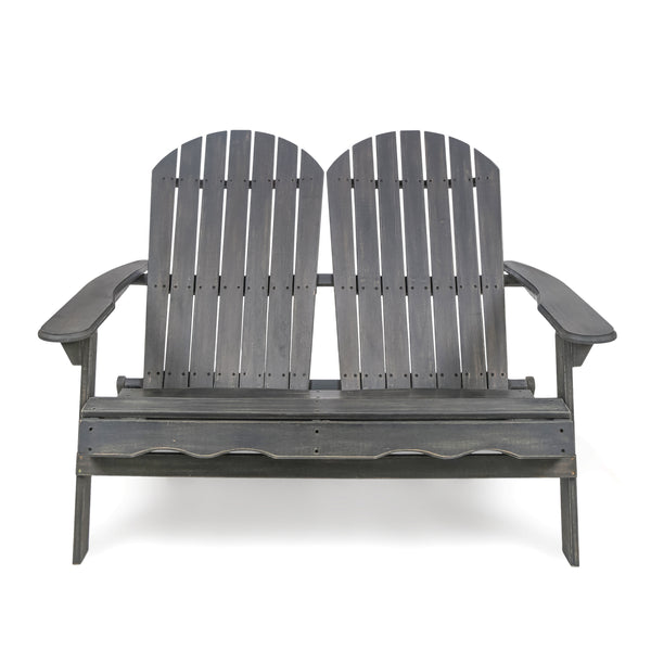 English Elm Christopher Knight Home® - MALIBU Acacia Wood Adirondack Loveseat with Slatted Back for Patio, Durable Weather-Resistant Comfort and Style DARK GREY 46 L x 24 W x 11.75 H 61679.00DGRY