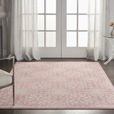 Nourison Jubilant JUB06 Machine Made Power-loomed Narrow Border Indoor Only Farmhouse Contemporary Rug Ivory Pink, Ivory Pink 100% Polypropylene 99446478559