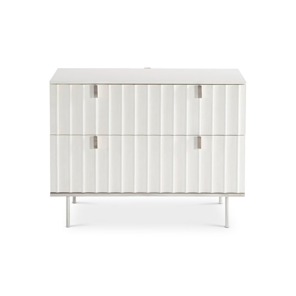 Bernhardt Bernhardt White Adobe Faux Stone Nightstand With Fluted Resin Drawers, Usb Charger, Soft-Close 315232