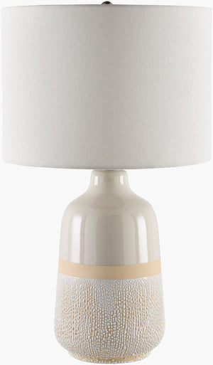 Surya Togo Accent Table Lamp - 24" Bohemian Ceramic Design With Linen Shade For Warm Ambiance & Style Body, White,Finial, Metallic ,Nickel,Harp, Metallic ,Nickel,Cord, Translucent Ceramic,Linen,Plastic,Iron Tgo-001