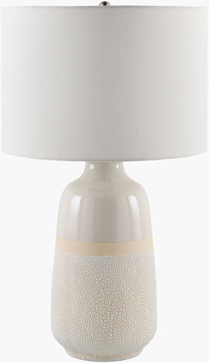 Surya Togo Accent Table Lamp - 24" Bohemian Ceramic Design With Linen Shade For Warm Ambiance & Style Body, White,Finial, Metallic ,Nickel,Harp, Metallic ,Nickel,Cord, Translucent Ceramic,Linen,Plastic,Iron Tgo-002
