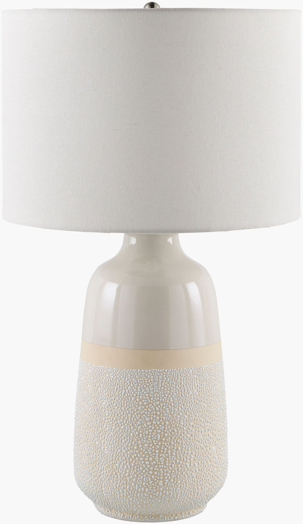 Surya Togo Accent Table Lamp - 24" Bohemian Ceramic Design With Linen Shade For Warm Ambiance & Style Body, White,Finial, Metallic ,Nickel,Harp, Metallic ,Nickel,Cord, Translucent Ceramic,Linen,Plastic,Iron Tgo-002