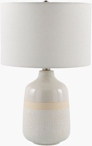 Surya Togo Accent Table Lamp - 24" Bohemian Ceramic Design With Linen Shade For Warm Ambiance & Style Body, White,Finial, Metallic ,Nickel,Harp, Metallic ,Nickel,Cord, Translucent Ceramic,Linen,Plastic,Iron Tgo-003