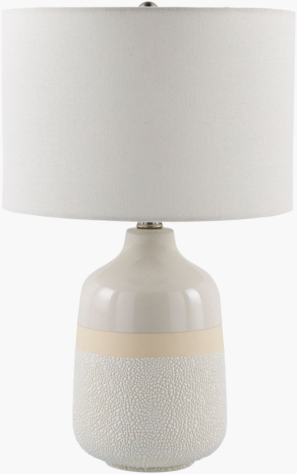 Surya Togo Accent Table Lamp - 24" Bohemian Ceramic Design With Linen Shade For Warm Ambiance & Style Body, White,Finial, Metallic ,Nickel,Harp, Metallic ,Nickel,Cord, Translucent Ceramic,Linen,Plastic,Iron Tgo-003