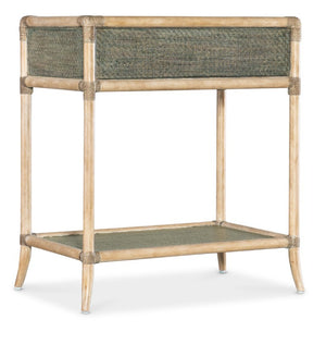 Hooker Furniture Retreat Rattan Bedside Table With Glass Top, Self-Closing Drawer & Open Shelf For Coastal Style Greens 6950-90117-35