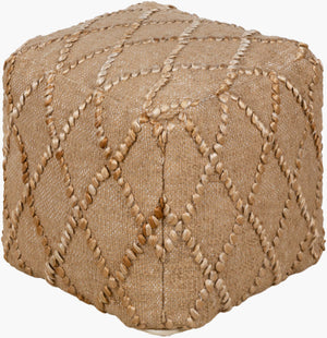 Surya Teangi Hand-woven Pouf - 16" Cotton & Jute Accent Piece For Stylish Seating & Cultural Flair Beige Jute,Cotton,Cotton,Polybeads Tgpf001-161616