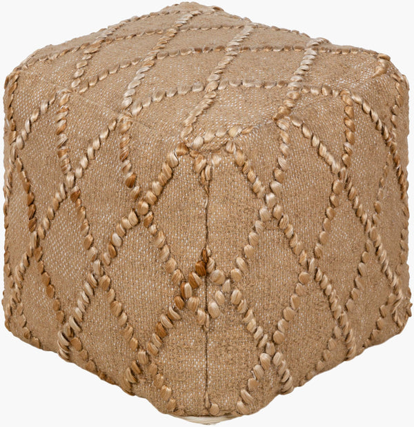 Surya Teangi Hand-woven Pouf - 16" Cotton & Jute Accent Piece For Stylish Seating & Cultural Flair Beige Jute,Cotton,Cotton,Polybeads Tgpf001-161616
