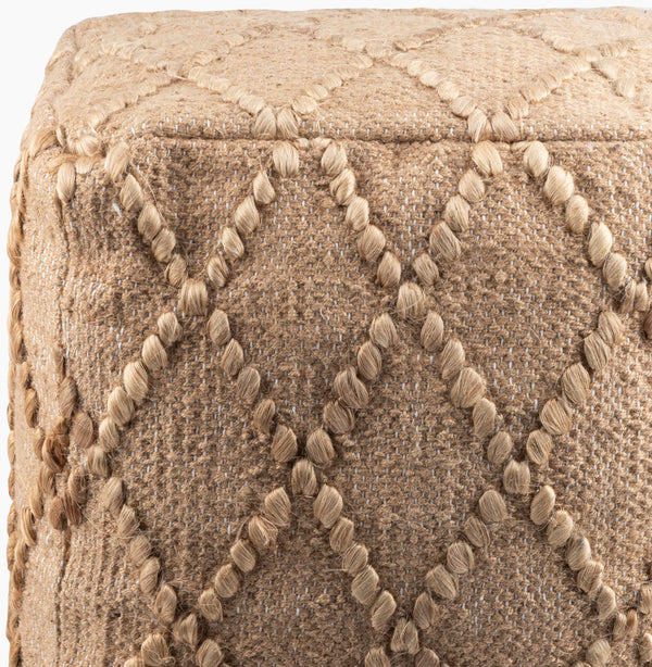 Surya Teangi Hand-woven Pouf - 16" Cotton & Jute Accent Piece For Stylish Seating & Cultural Flair Beige Jute,Cotton,Cotton,Polybeads Tgpf001-161616