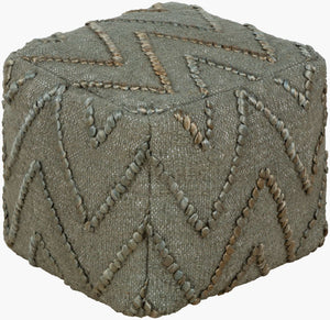 Surya Teangi Hand-woven Pouf - 16" Cotton & Jute Accent Piece For Stylish Seating & Cultural Flair Medium Green Jute,Cotton,Cotton,Polybeads Tgpf002-161616