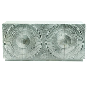 Bernhardt Bernhardt Sculptural Barcelona Credenza In Reclaimed Teak & German Silver Wrap With Embossed Doors (72") 366133