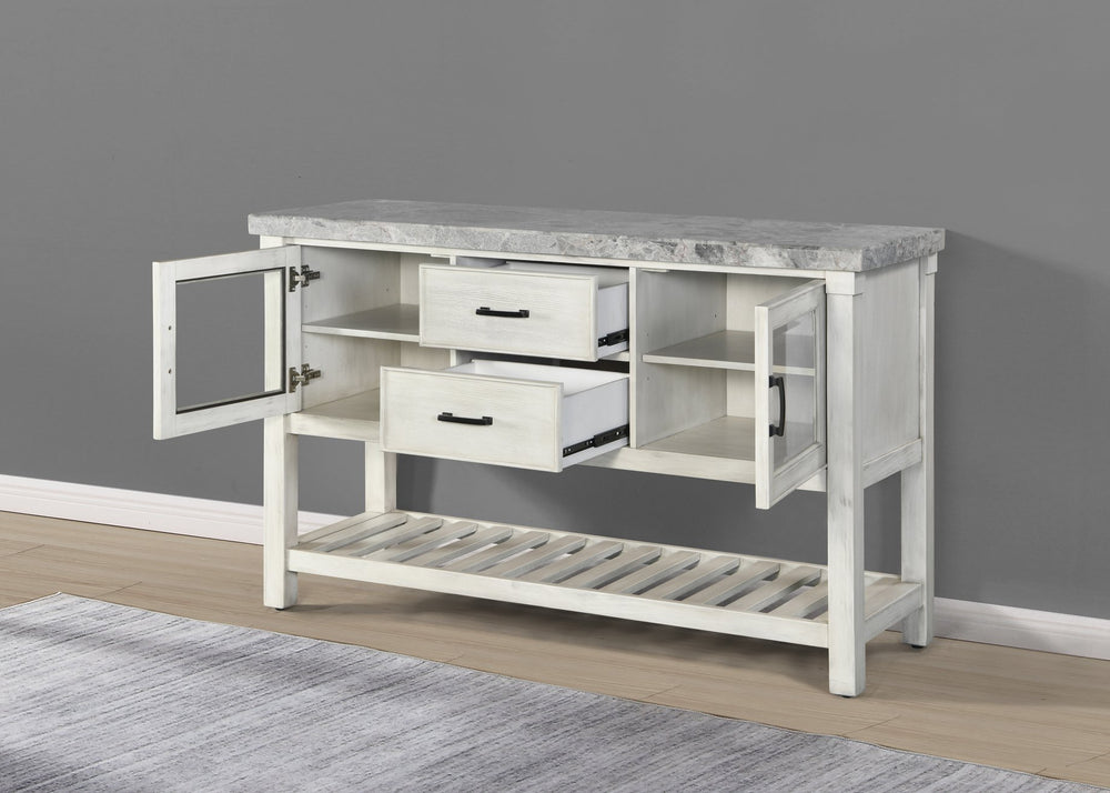 English Elm Steve Silver - Canova Marble Top Server in Cathedral White with Tempered Glass Doors, Adjustable Shelves, Levelers B081P157068