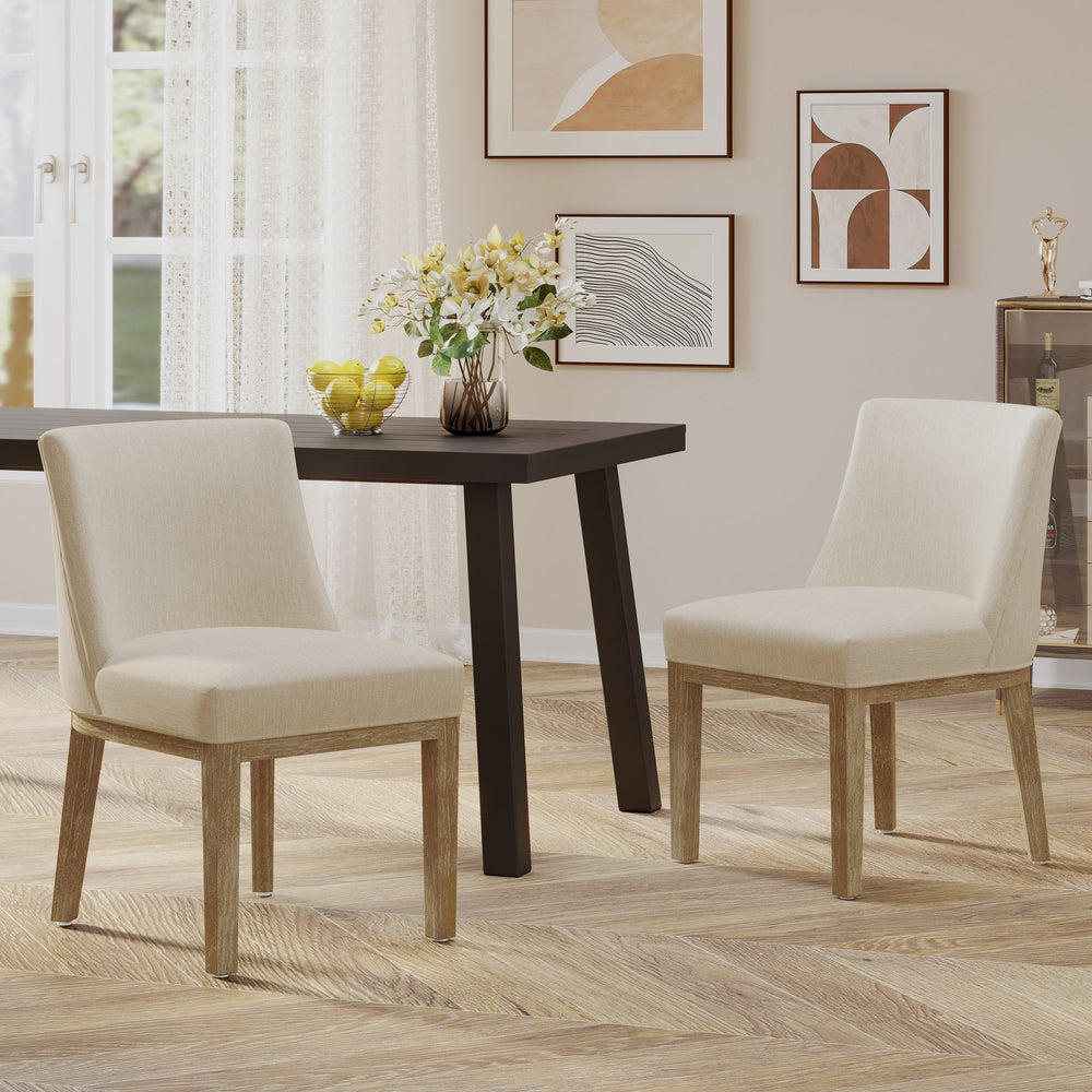 English Elm Dining Chair Set of 2 Solid Wood Textured Fabric Upholstered Farmhouse Modern Style 69408.00FBGE