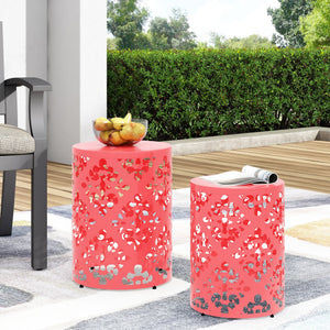 English Elm Metal Nesting End Table Set of Two with Floral Iron Cut Design for Living Room Coral 73604.00DCRL