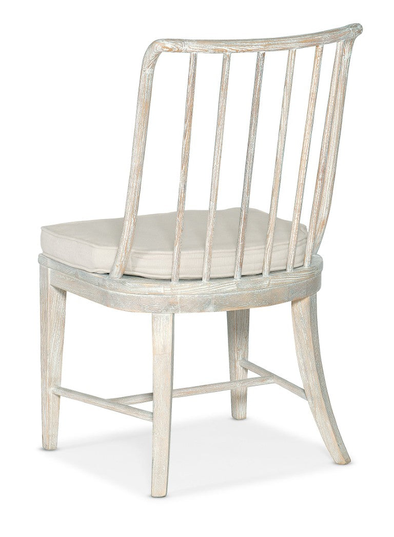 Hooker Furniture Serenity Spindle Side Chair In Surf Whitewashed Oak — Coastal Cottage Dining Chair With Oyster Performance Cushion 6350-75610-80