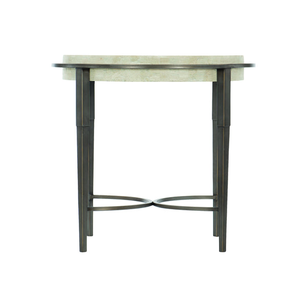 Bernhardt Bernhardt Barclay Side Table With Honed White Travertine Top & Antique Pewter Sculptural Base, 26" 512122