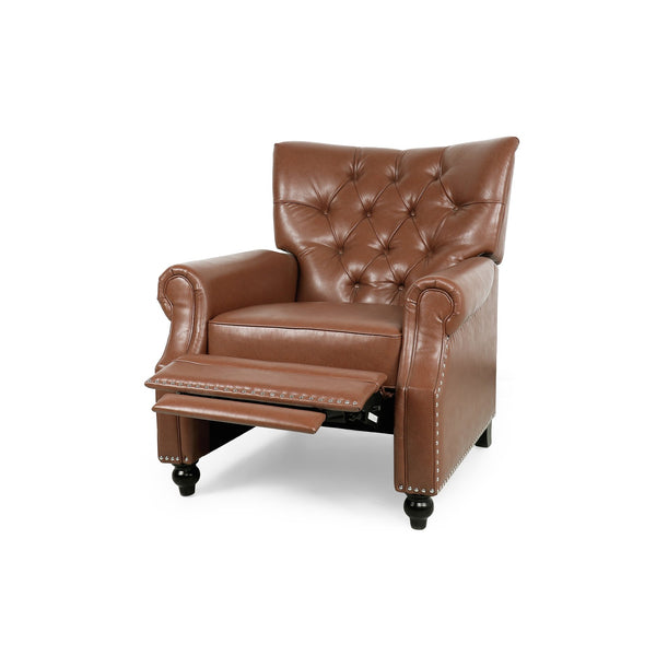 English Elm Christopher Knight Home® - Button Button Tufted Heavy Duty Manual Push-Back Recliner Chair with Nailhead Accents and Comfort Backrest Light Brown 71976.00PUCOGN
