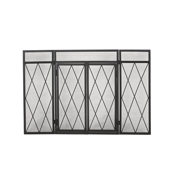 English Elm Christopher Knight Home® - FOLDING Folding Screen with Door Matte Black Iron Room Divider Privacy Panel Durable 34.25x28.25x4.5" 67300.00MTBLK