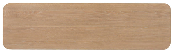 Hooker Furniture Banyon Desert Oak Console Table With Brushed Brass Stainless Steel Legs, Rounded Corners & Shelf 6081-85001-82