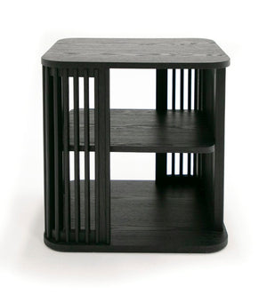 VIG Furniture Thayne Sculptural Mid-Century Black Ash End Table With Divided Shelving, No Assembly, Compact VGDW-J5932-BLK