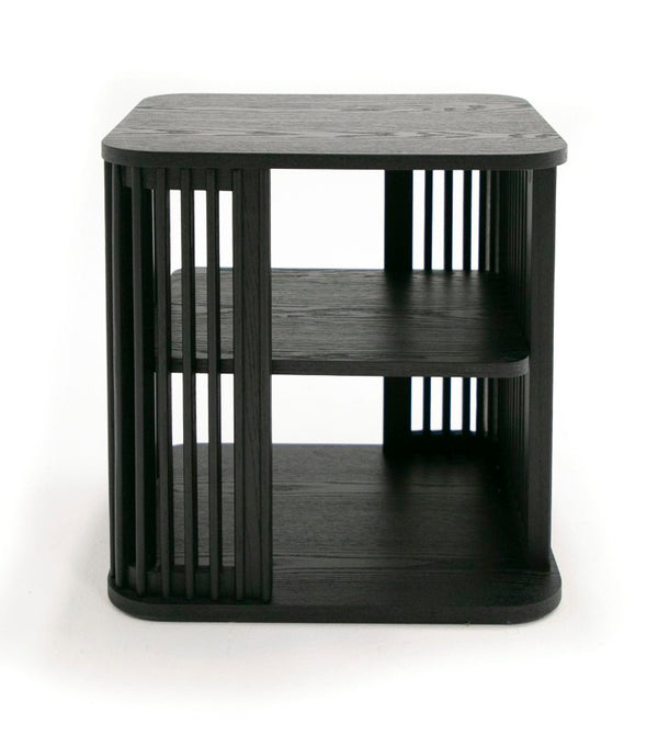 VIG Furniture Thayne Sculptural Mid-Century Black Ash End Table With Divided Shelving, No Assembly, Compact VGDW-J5932-BLK