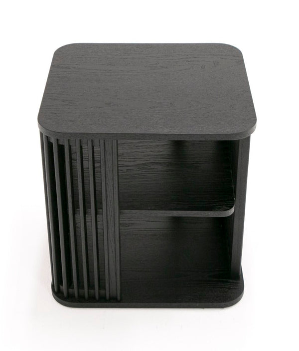 VIG Furniture Thayne Sculptural Mid-Century Black Ash End Table With Divided Shelving, No Assembly, Compact VGDW-J5932-BLK