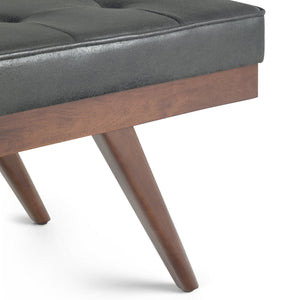 English Elm Pierce Mid Century Ottoman Bench with Distressed Vegan Faux Leather, Tufted Cushion & Solid Wood Base Black B136P159226
