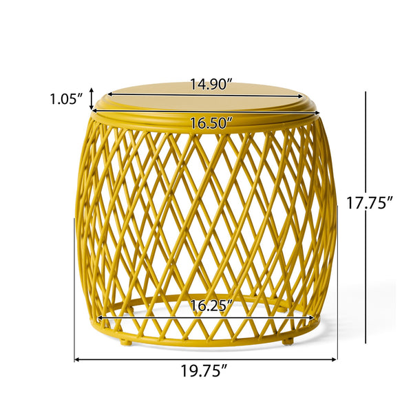 English Elm Alamera Lattice Iron Side Table Powder Coated Matte Finish for Indoor Outdoor Use 60745.00YLW
