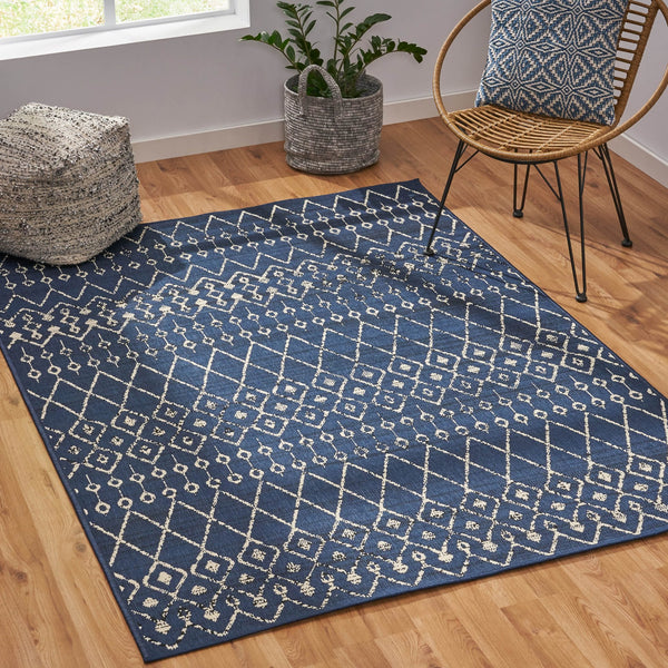 English Elm Christopher Knight Home® - 5'3"x7' Rug Navy & Ivory Polypropylene Area Rug 63x84in Low Pile 0.16" Durable Easy-Care Mat 72360.00